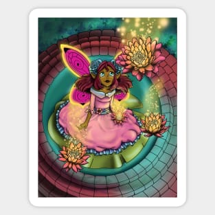 African American Fairy and Water Lilies Sticker